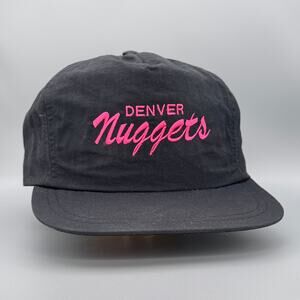 Vtg '90s Denver Nuggets Neon Pink/Black Leather Strapback Hat